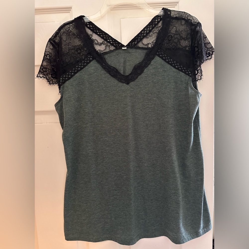 Sleeveless V-Neck Lace Accent Top
